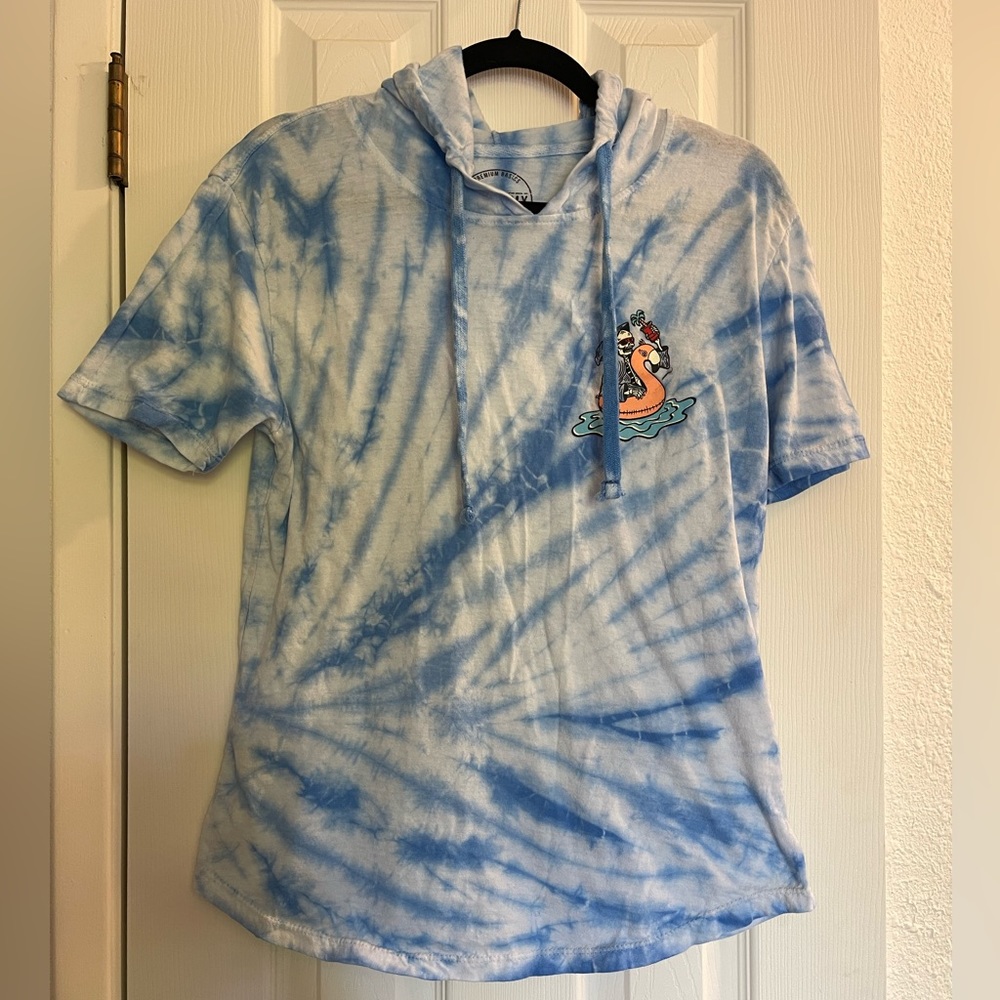 Dikotomy Short Sleeve Hooded Shirt | Blue Tie Dye Reaper | Size Small